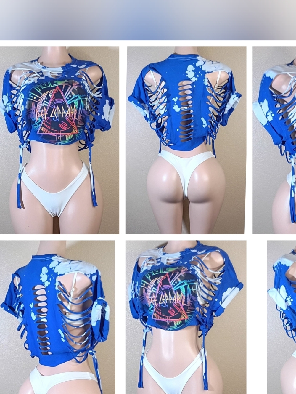 Blue Vintage  Def Leppard Custome Croo Top